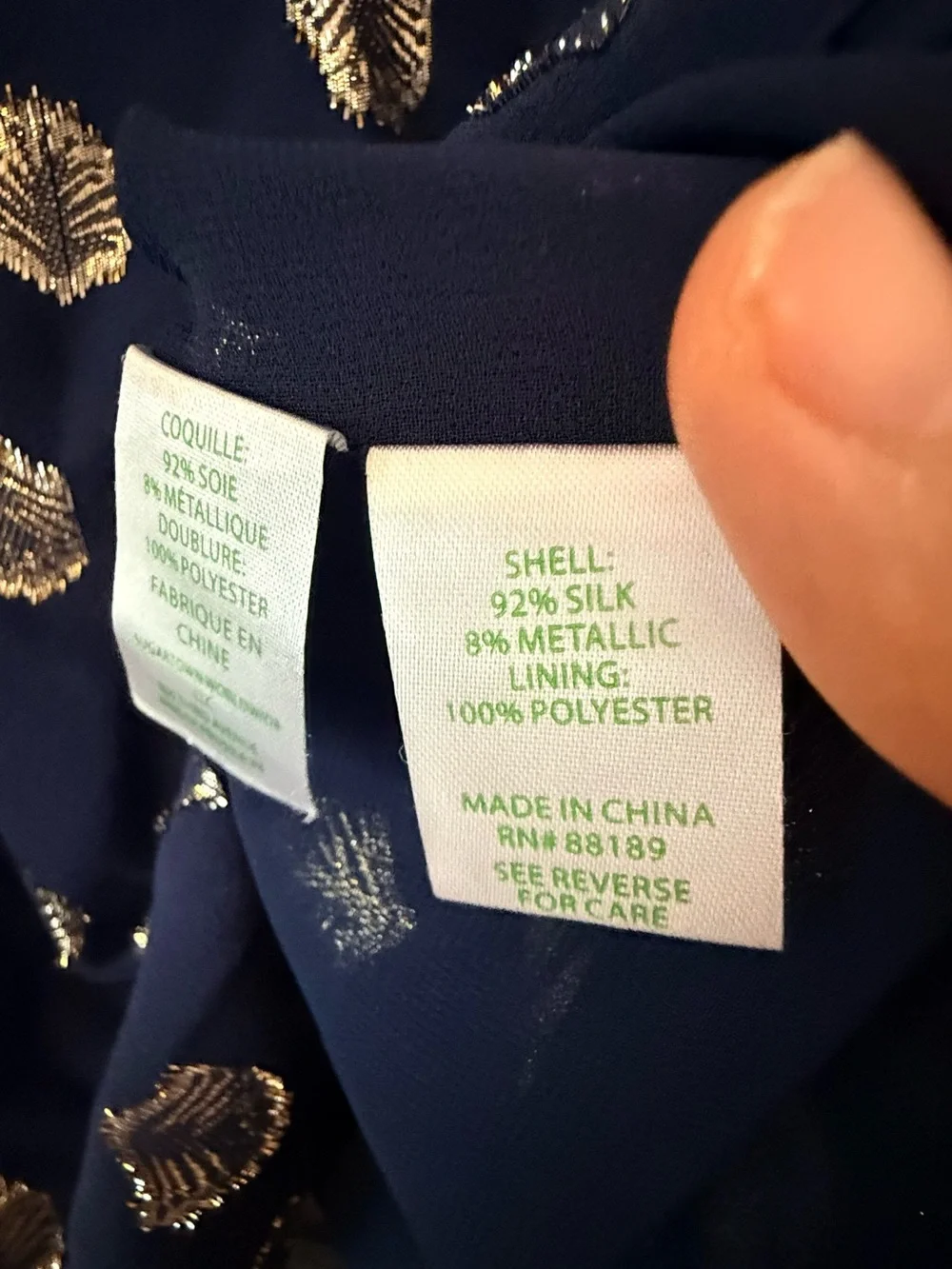 Lilly Pulitzer Navy Blouse with Gold Foil Motif